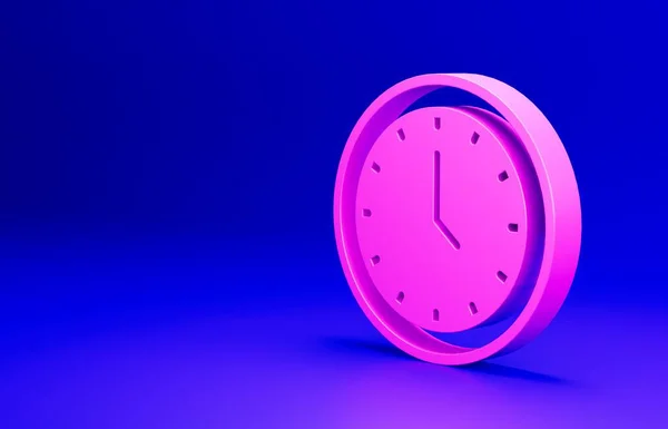 Pink Clock Icoon Geïsoleerd Blauwe Achtergrond Tijdsymbool Minimalisme Concept Weergave — Stockfoto