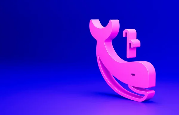 Pink Whale icon isolated on blue background. Minimalism concept. 3D render illustration.
