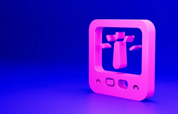 粉色安培计 万用表 电压表图标隔离在蓝色背景 电流测量仪器 最低纲领的概念 3D渲染说明 — 图库照片