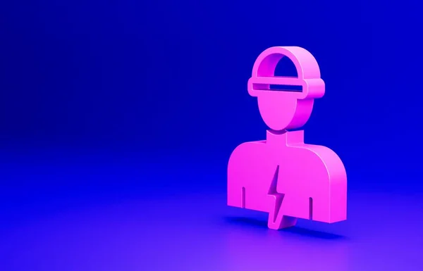 Pink Electrician technician engineer icon isolated on blue background. Minimalism concept. 3D render illustration.