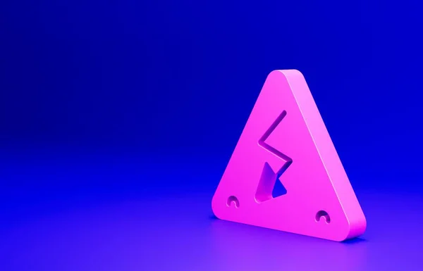 Pinkfarbenes Hochspannungszeichen Isoliert Auf Blauem Hintergrund Symbol Der Gefahr Pfeil — Stockfoto