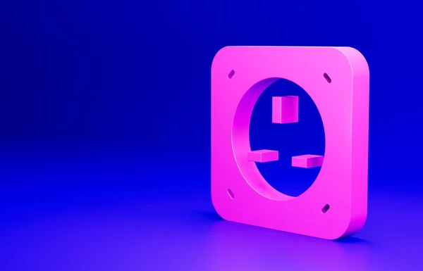 Ροζ Ηλεκτρικό Εικονίδιο Εξόδου Απομονώνονται Μπλε Φόντο Υποδοχή Ρεύματος Σύμβολο — Φωτογραφία Αρχείου