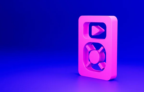 Rózsaszín Zene Játékos Ikon Elszigetelt Kék Háttérrel Hordozható Zenélő Eszköz — Stock Fotó