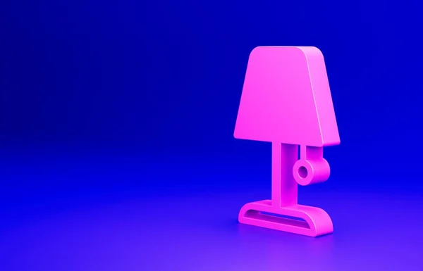 Pink Table lamp icon isolated on blue background. Night light. Minimalism concept. 3D render illustration.