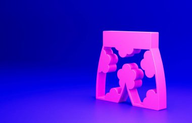 Mavi arkaplanda pembe yüzme şortu simgesi izole edildi. Minimalizm kavramı. 3 Boyutlu resimleme.