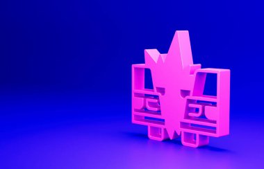 Pembe araba kazası ikonu mavi arkaplanda izole edilmiş. Sigorta konsepti. İki arabanın karıştığı bir araba kazası. Minimalizm kavramı. 3 Boyutlu resimleme.