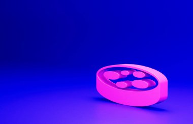 Mavi arka planda izole edilmiş bakteri simgesi olan pembe Petri kabı. Minimalizm kavramı. 3 Boyutlu resimleme.