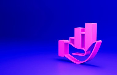 Pembe Turta grafiği ikonu mavi arkaplanda izole edildi. Diyagram çizelgesi. Minimalizm kavramı. 3 Boyutlu resimleme.