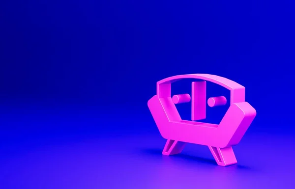 ピンクのソファアイコンは青の背景に隔離されています 最小限の概念 3Dレンダリング図 — ストック写真