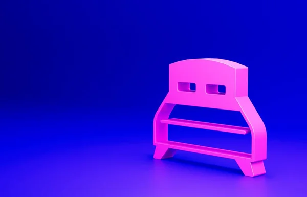 Розовая Большая Кровать Двух Одного Человека Значок Изолирован Синем Фоне — стоковое фото