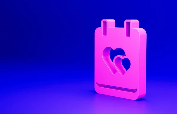 Рожевий Календар Іконою Серця Ізольований Синьому Фоні Валентинів День Символ — стокове фото