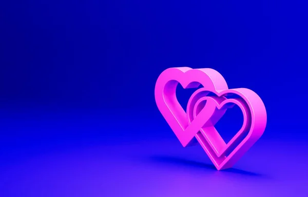 Pink Two Linked Hearts icon isolated on blue background. Romantic symbol linked, join, passion and wedding. Valentine day. Minimalism concept. 3D render illustration.