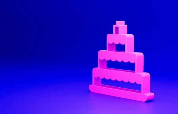 Pink Wedding cake icon isolated on blue background. Minimalism concept. 3D render illustration.