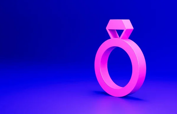 Pink Wedding rings icon isolated on blue background. Bride and groom jewelry sign. Marriage symbol. Diamond ring. Minimalism concept. 3D render illustration.