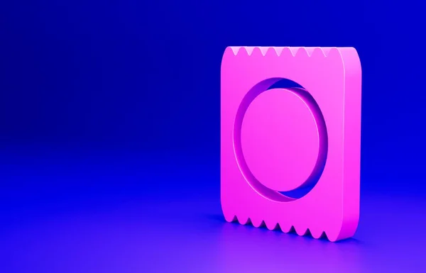 Rózsaszín Óvszer Csomag Ikon Elszigetelt Kék Alapon Biztonságos Szerelem Szimbólum — Stock Fotó