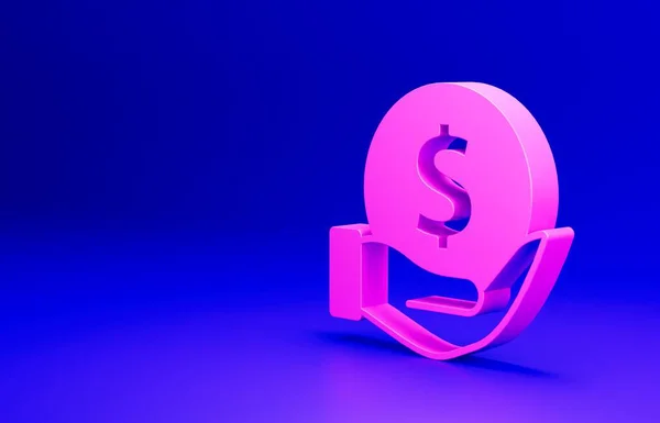 Pink Money with shield icon isolated on blue background. Insurance concept. Security, safety, protection, protect concept. Minimalism concept. 3D render illustration.