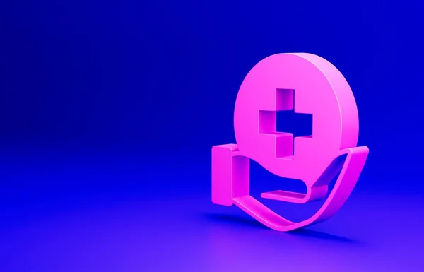 Pink Life insurance icon isolated on blue background. Security, safety, protection, protect concept. Minimalism concept. 3D render illustration.