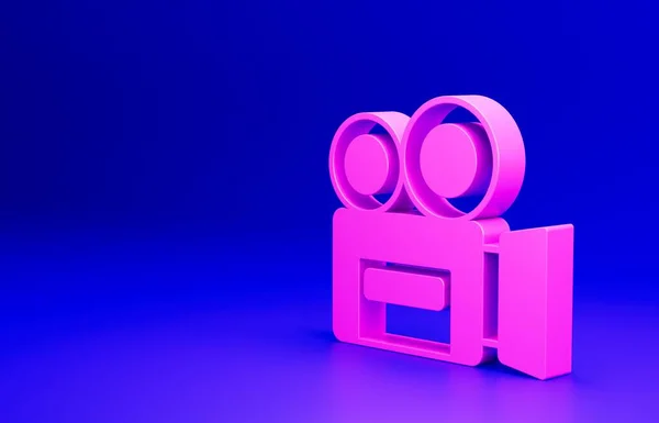Pink Retro Cinema Camera Icon Isolated Blue Background Video Camera — Stock Photo, Image