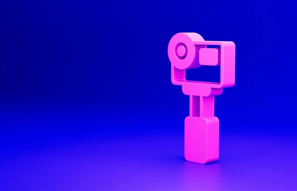 Rózsaszín Akció Extrém Kamera Ikon Elszigetelt Kék Háttérrel Videokamera Berendezések — Stock Fotó