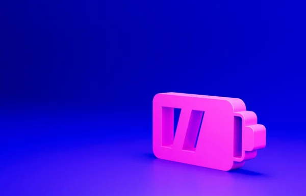 Rózsaszín Akkumulátor Kamera Ikon Elszigetelt Kék Alapon Villámcsapás Szimbólum Minimalizmus — Stock Fotó