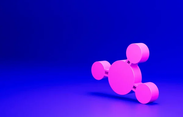 Rózsaszín Molekula Ikon Elszigetelt Kék Alapon Molekulák Szerkezete Kémiában Tudományos — Stock Fotó