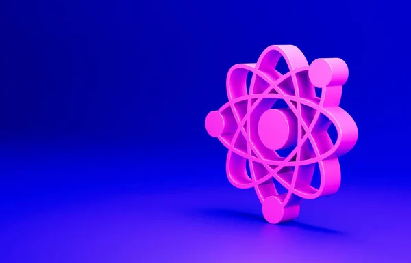 Różowa Ikona Atoma Niebieskim Tle Symbol Nauki Edukacji Fizyki Jądrowej — Zdjęcie stockowe