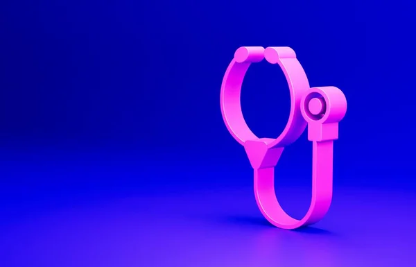粉色立体镜医疗仪器图标隔离在蓝色背景 最低纲领的概念 3D渲染说明 — 图库照片