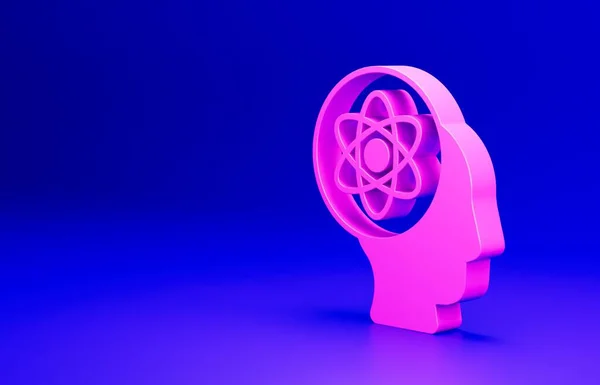 Піктограма Рожевого Атома Ізольована Синьому Фоні Символ Науки Освіти Ядерної — стокове фото