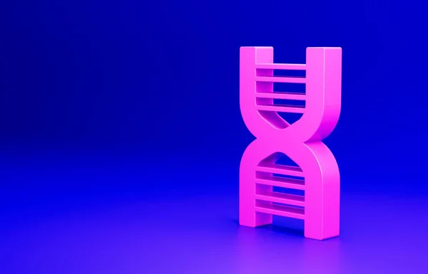 Pink DNA symbol icon isolated on blue background. Minimalism concept. 3D render illustration.