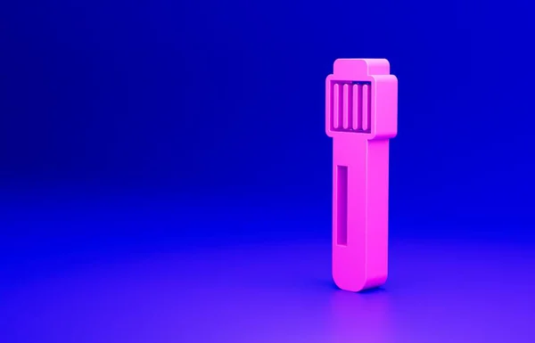 분홍색 시험관 플라스크 실험실의 실험용 아이콘은 파란색 배경에 분리되어 있습니다 — 스톡 사진