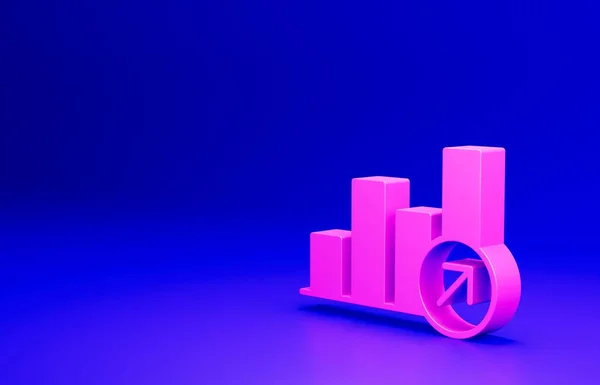 Pink Financial growth increase icon isolated on blue background. Increasing revenue. Minimalism concept. 3D render illustration.