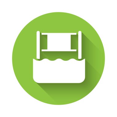 Beyaz su voleybol ağı ikonu uzun gölge arkaplanı ile izole edildi. Yeşil daire düğmesi. Vektör