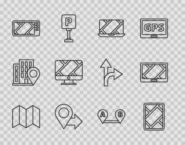 Çizgi katlanmış haritayı, GPS aygıtını, şehir navigasyonunu, konumunu, konum işaretleyicisini, rotasını ve simgesini ayarla. Vektör