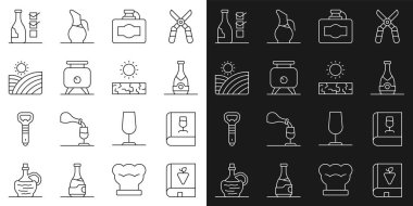 Üzüm, şarap, şampanya şişesi, karton kutu, fermantasyon, üzüm bağı, şişe ve kuraklık hakkında bir satır hazırla. Vektör