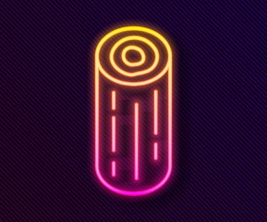 Parlayan neon hattı tahta kütük simgesi siyah arkaplanda izole edildi. Yakacak odun yığını. Vektör