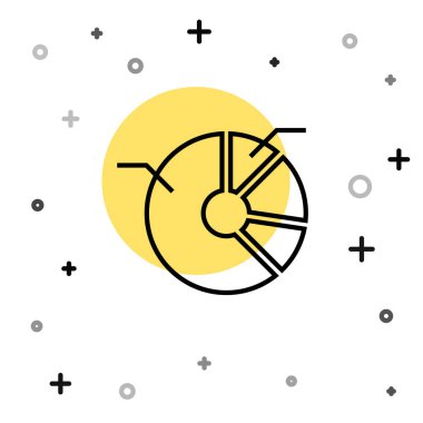 Beyaz arkaplanda siyah çizgi pasta grafiği bilgi simgesi izole edildi. Diyagram çizelgesi. Rastgele dinamik şekiller. Vektör