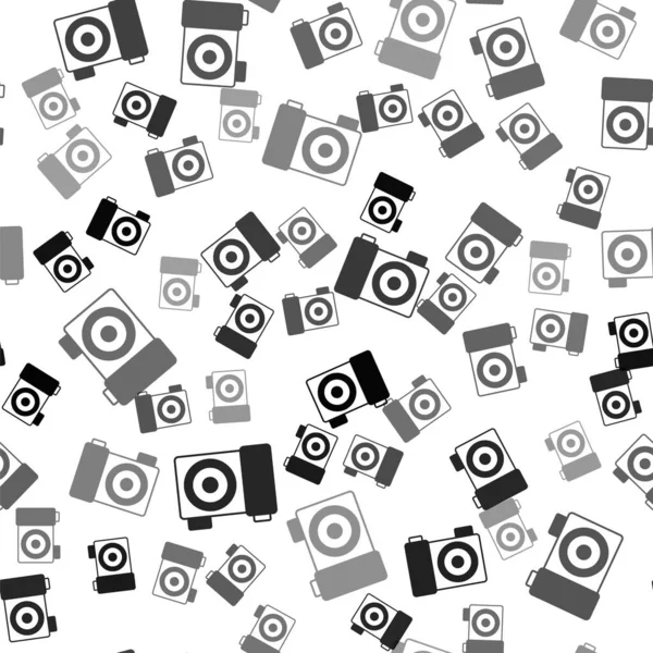Черная Фотография Камеры Иконка Изолированы Плавный Узор Белом Фоне Фотокамера — стоковый вектор
