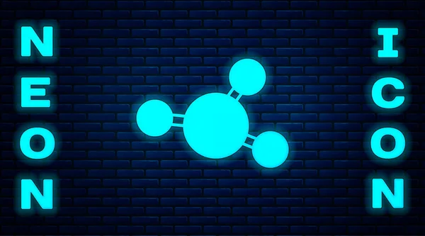 Icono Molécula Neón Brillante Aislado Fondo Pared Ladrillo Estructura Moléculas — Vector de stock