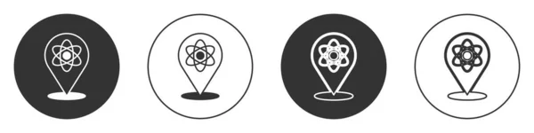 Svart Atom Ikonen Isolerad Vit Bakgrund Symbol För Vetenskap Utbildning — Stock vektor