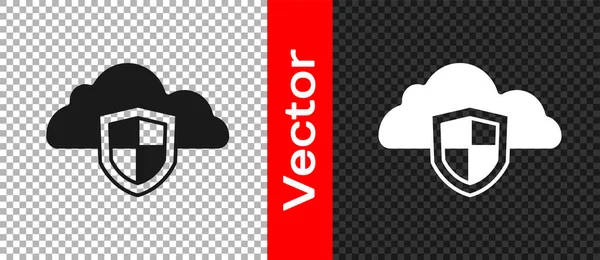 Nube Negra Icono Escudo Aislados Sobre Fondo Transparente Protección Datos — Vector de stock