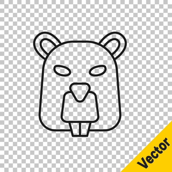 Línea Negra Beaver Animal Icono Aislado Sobre Fondo Transparente Vector — Vector de stock