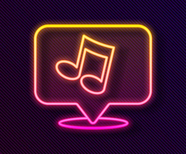 Parlayan Neon Çizgisi Müzik Notası Ton Simgesi Siyah Arkaplanda Izole — Stok Vektör