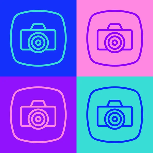 Pop Art Line Ikona Fotoaparátu Izolované Barevném Pozadí Fotoaparát Digitální — Stockový vektor