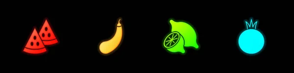 设置西瓜 柠檬和番茄图标 — 图库矢量图片