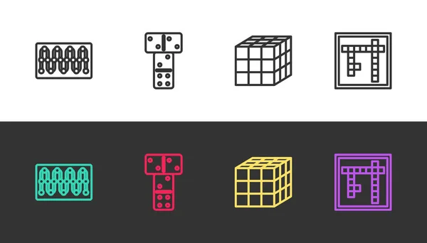 Definir Linha Jogo Tabuleiro Domino Cubo Rubik Bingo Preto Branco — Vetor de Stock