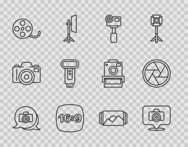 Foto kamera, Action ekstrem, çerçeve 16, film makarası, flaş ve kamera deklanşör simgesini ayarla. Vektör