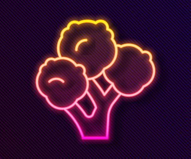 Parlayan neon çizgisi Brokoli simgesi siyah arkaplanda izole edildi. Vektör