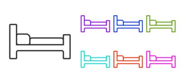 Siyah çizgi yatak simgesi beyaz arkaplanda izole edildi. Simgeleri renklendirin. Vektör