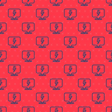 Mavi çizgi Şimşek simgesi kırmızı arka planda izole edilmiş. Flaş işareti. Flaş ikonunu yükle. Gök gürültüsü. Yıldırım çarpması. Vektör