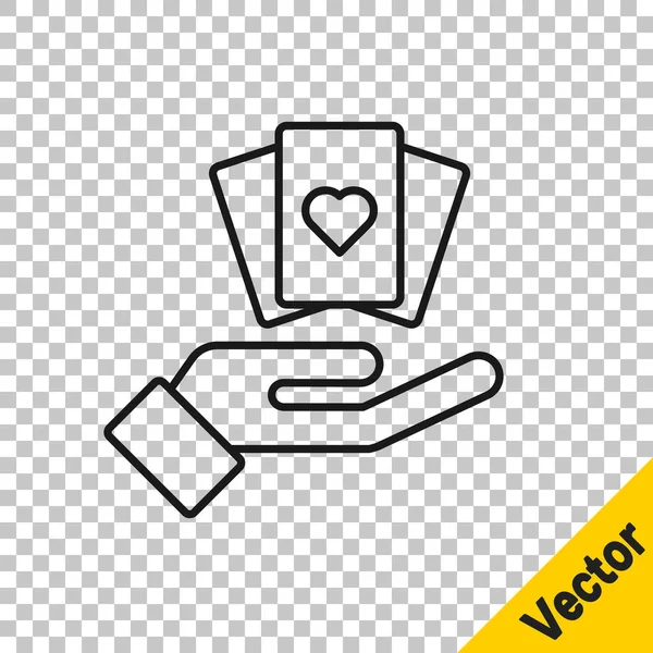 Schwarze Linie Hand Hält Spielkarten Symbol Isoliert Auf Transparentem Hintergrund — Stockvektor